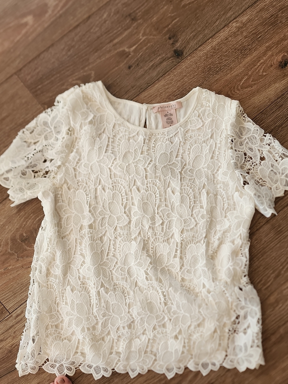 Philosophy Ivory Floral Lace Womens Top
